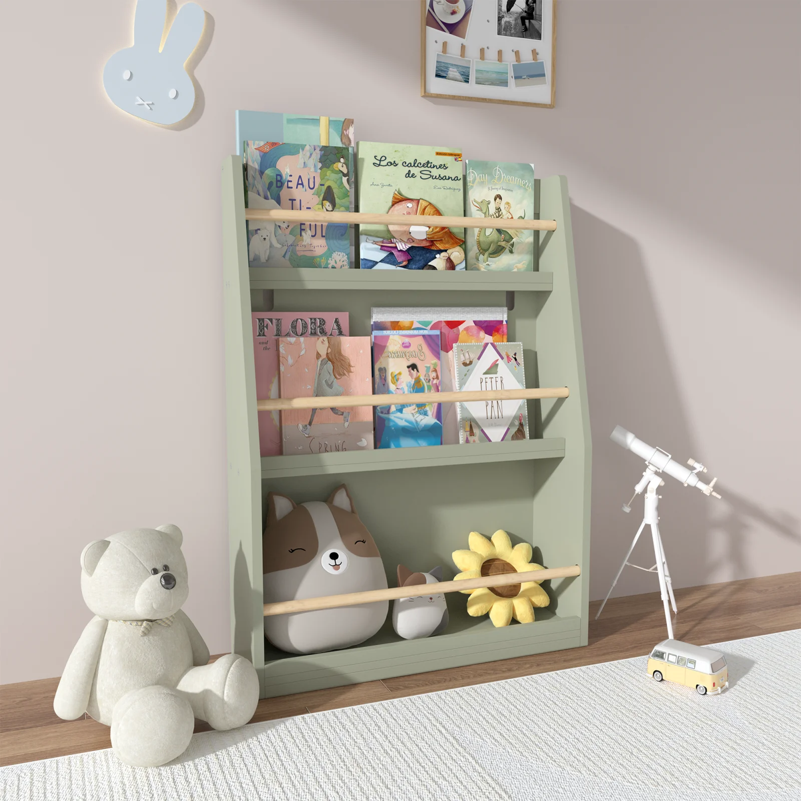3 Tier Kids Book Shelf,kids Book Rack, Helps Keep Bedrooms, Playrooms, and Classrooms Organized,sage