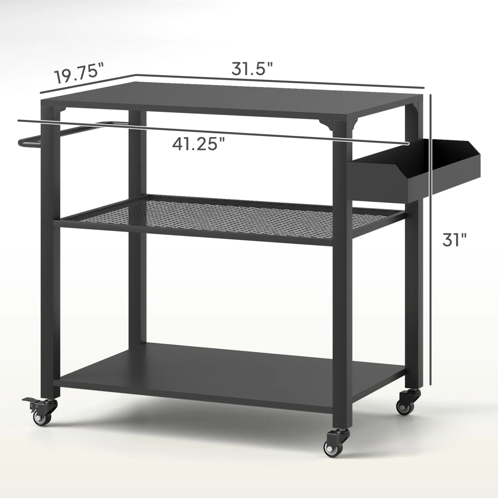 3-tier Outdoor Grill Cart with Storage Racks, Side Handle, Movable Pizza Oven Table on Wheels