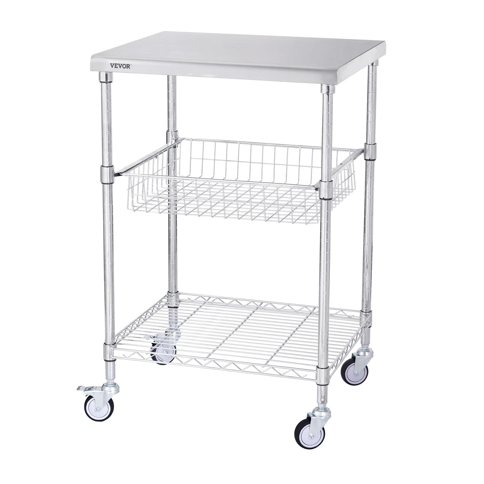 3-tier Utility Cart Rolling Cart on Wheels 470 Lbs 6 Hooks
