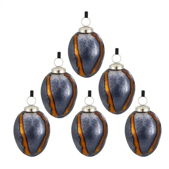 3 X 3 X 4.3 Egg Christmas Ball Ornament, Glass Decorative Hanging Ball Christmas Tree Ornaments for Holiday Party Decorations, Set of 6