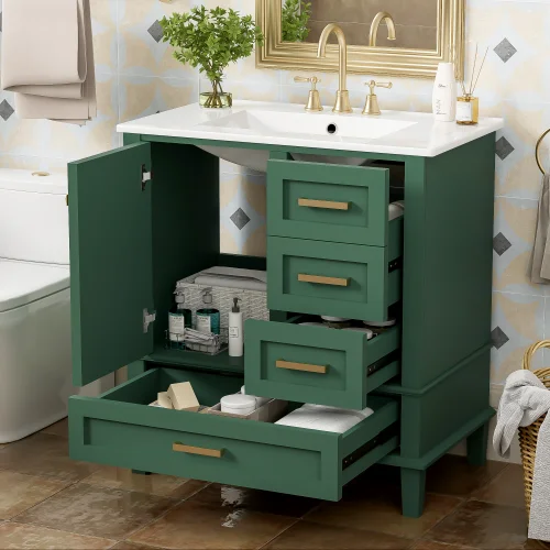 30 Bathroom Vanity , Modern Bathroom Cabinet with Sink Combo Set, Bathroom Storage Cabinet with a Soft Closing Door and 3 Drawers, Solid Wood Frame
