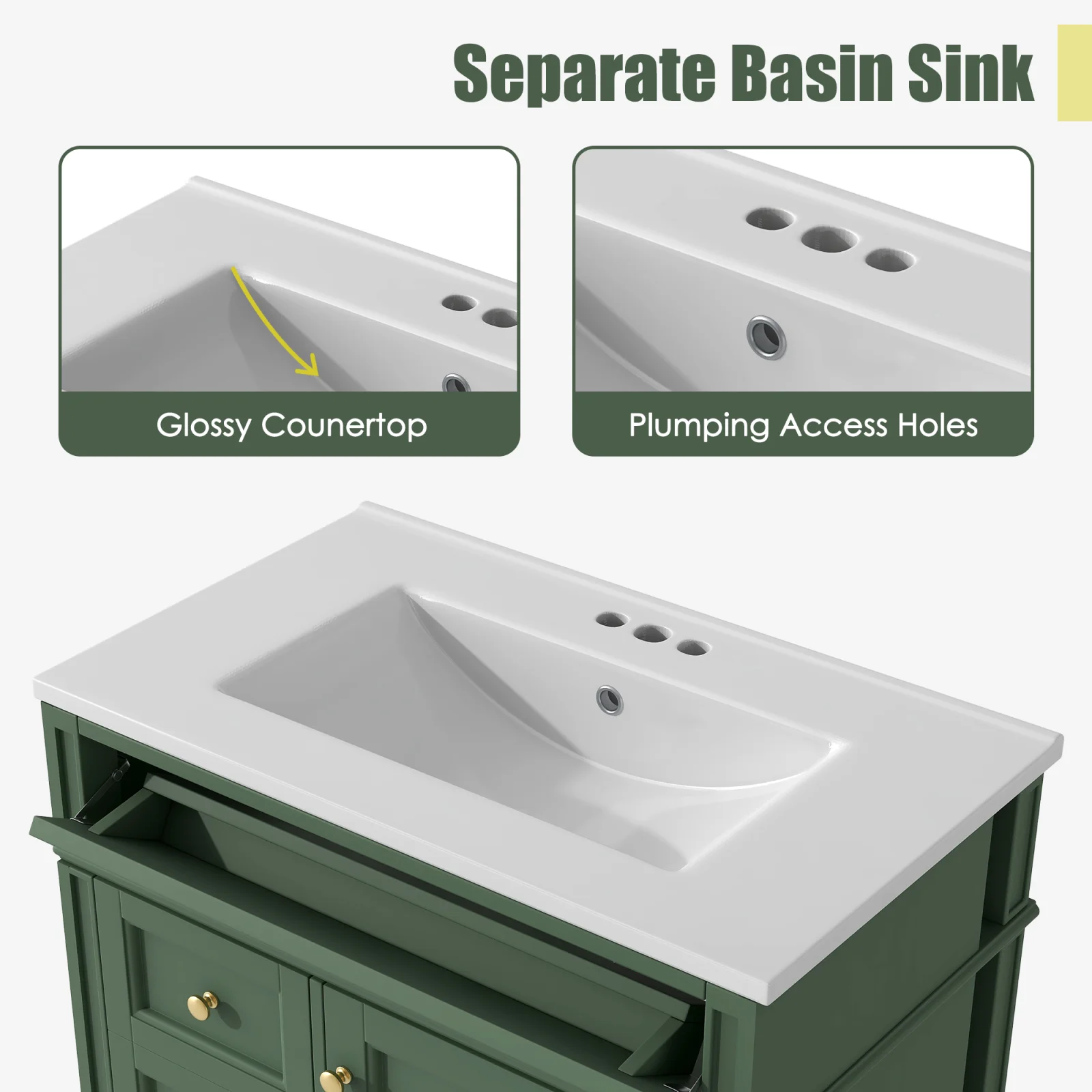 30'' Bathroom Vanity with Top Sink, Modern Bathroom Storage Cabinet with 2 Drawers and a Tip-out Drawer, Single Sink Bathroom Vanity