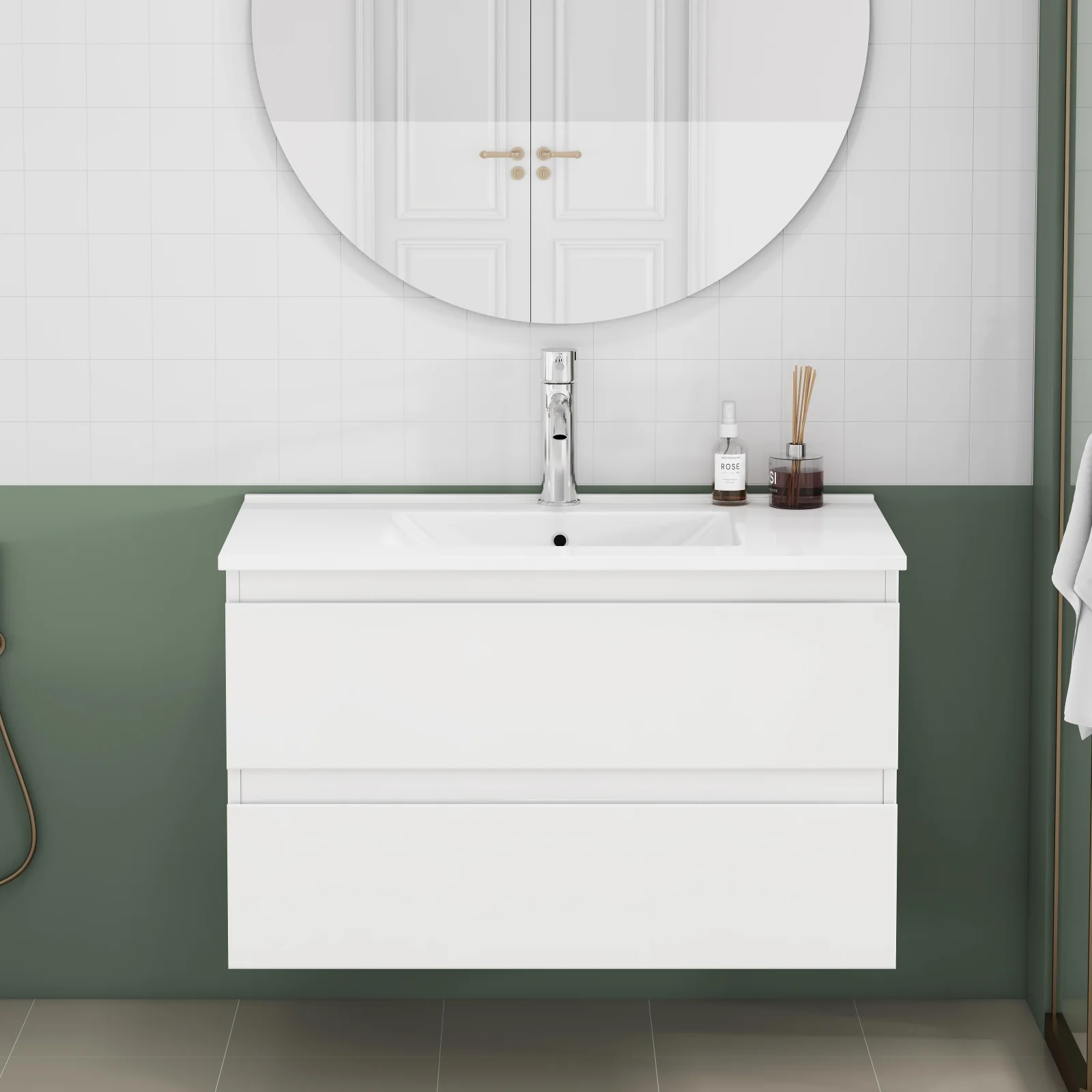 31.5-inch Bathroom Vanity with Sink Combo,cabinet with 2 Big Drawers,soft Close System,2 Big Drawers,handle-free Design,easy Assemble,glossy White