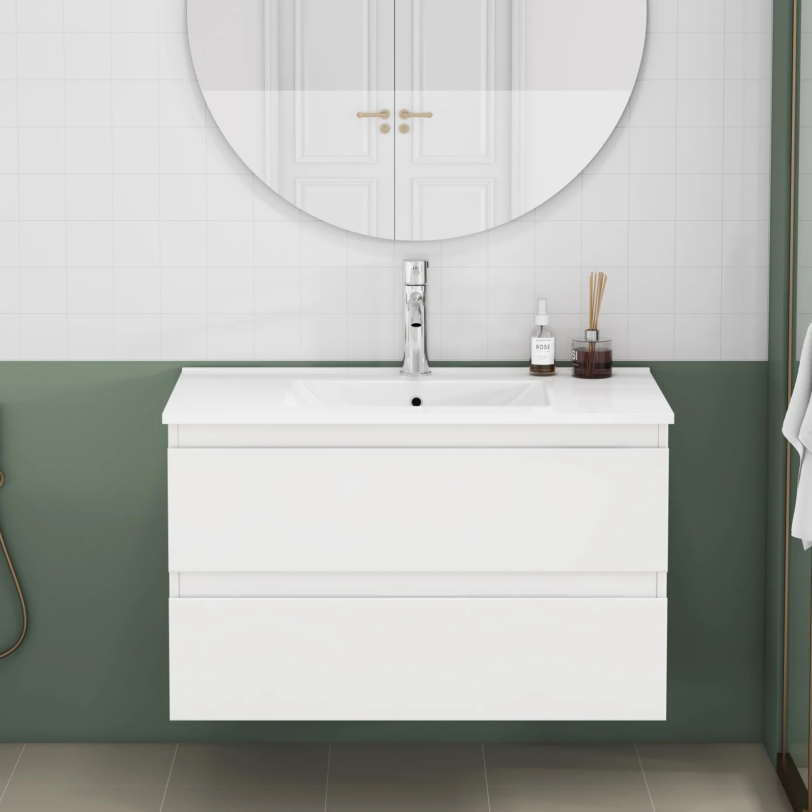 31.5-inch Bathroom Vanity with Sink Combo,cabinet with 2 Big Drawers,soft Close System,2 Big Drawers,handle-free Design,easy Assemble,glossy White