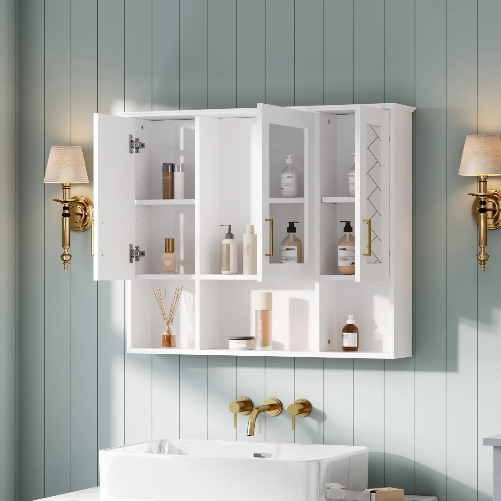 35 Inch 2-in-1 Wall Mounted Medicine Cabinet with Adjustable Shelves & Soft Close Doors, High-define Mirror with Storage for Bathroom Vanity