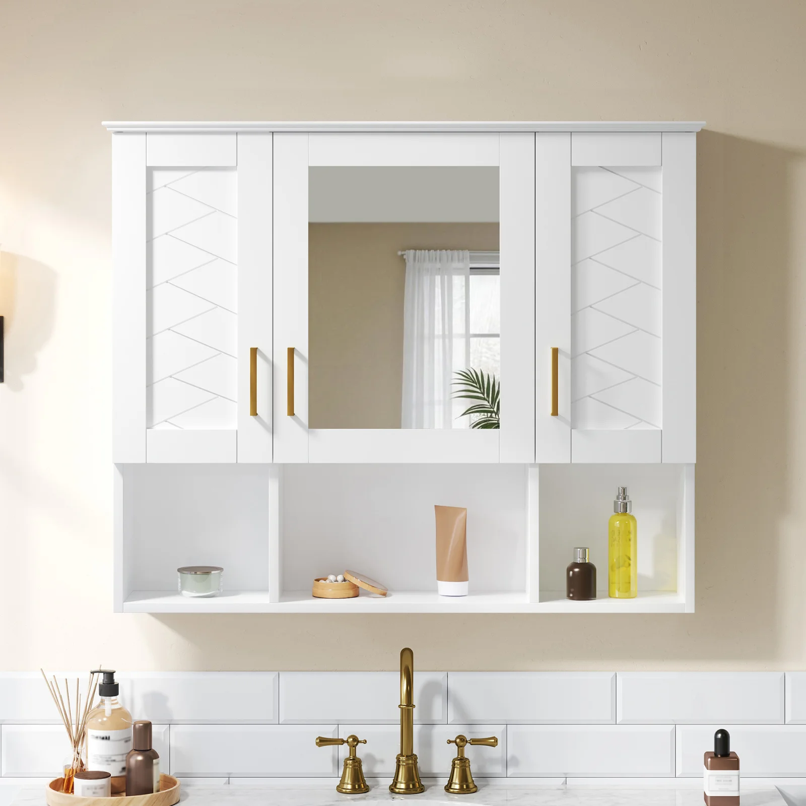 35 Inch 2-in-1 Wall Mounted Medicine Cabinet with Adjustable Shelves & Soft Close Doors, High-define Mirror with Storage for Bathroom Vanity