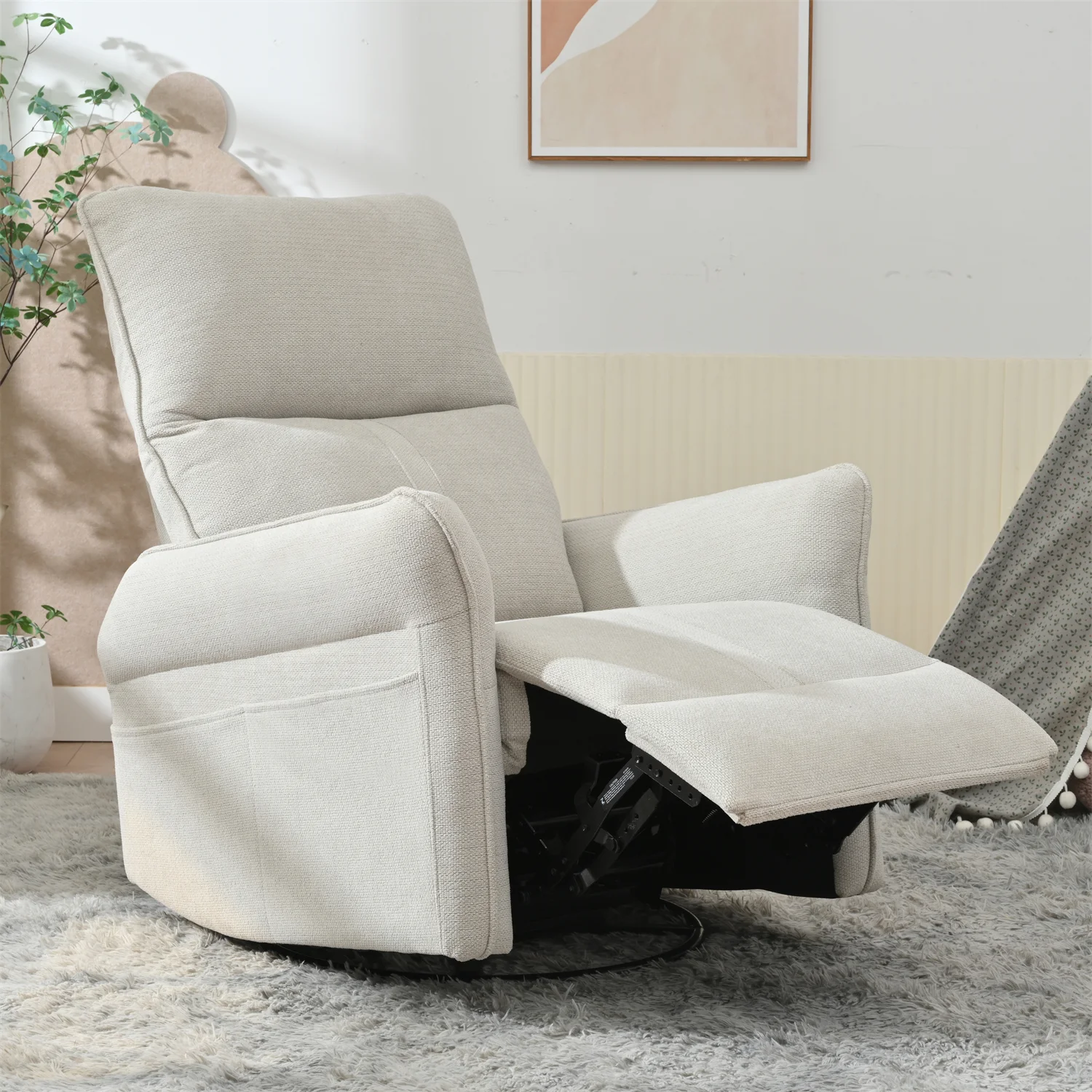 360 Swivel Rocker Recliner Chair,swivel Nursery Rocking Chair Wpull Ring,glider Chair,modern Rocking Swivel Recliner Chair for Bedroom,living Room Chair Home Theater Seating Fabric Gray-360swivel