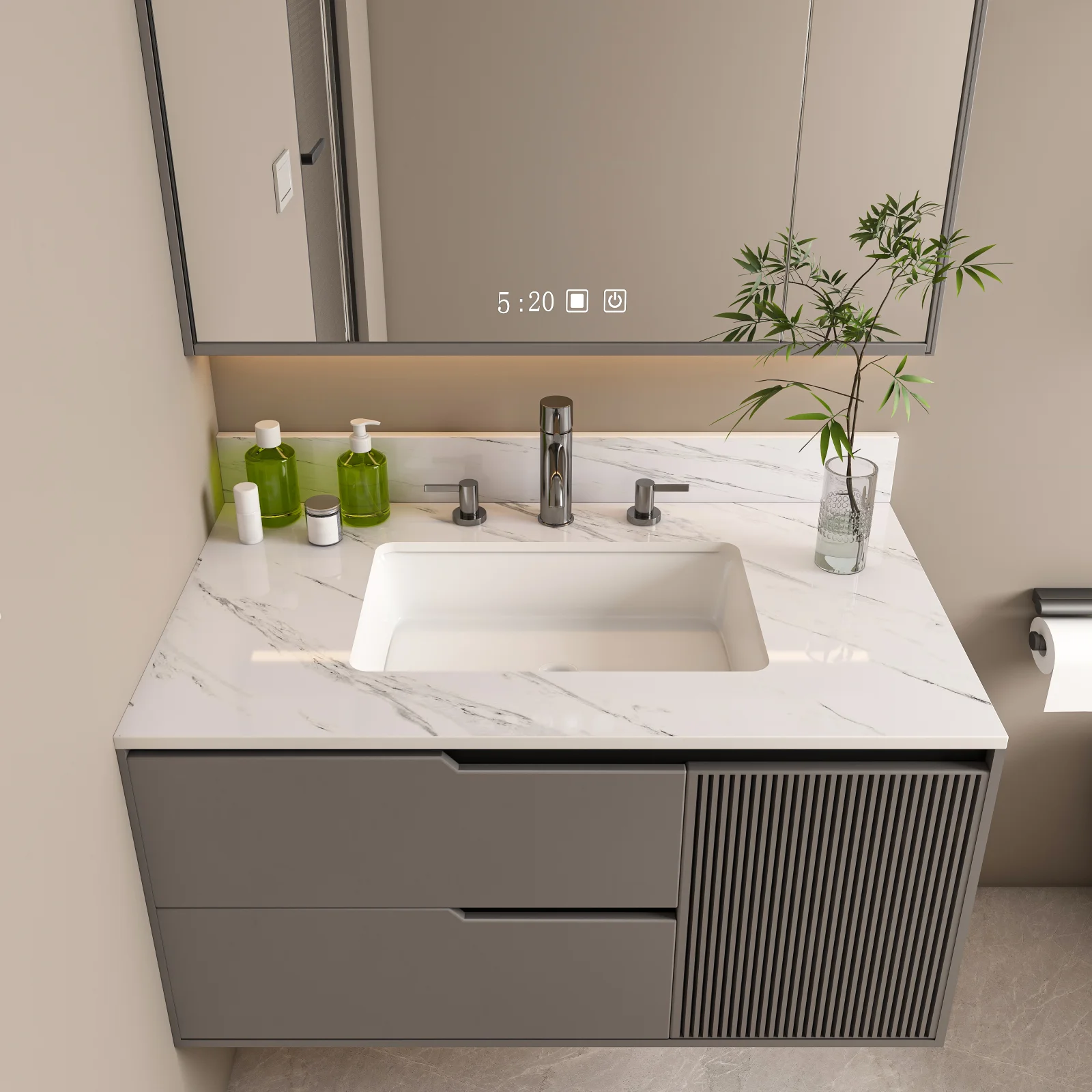 37 Inch Marble Vanity Top White Vanity Top with 3 Pre-drilled Faucet Holes Bathroom Vanity Top with Undermount Rectangular Middle Sink and 4 Height Backsplash Bianco Carrara Venato