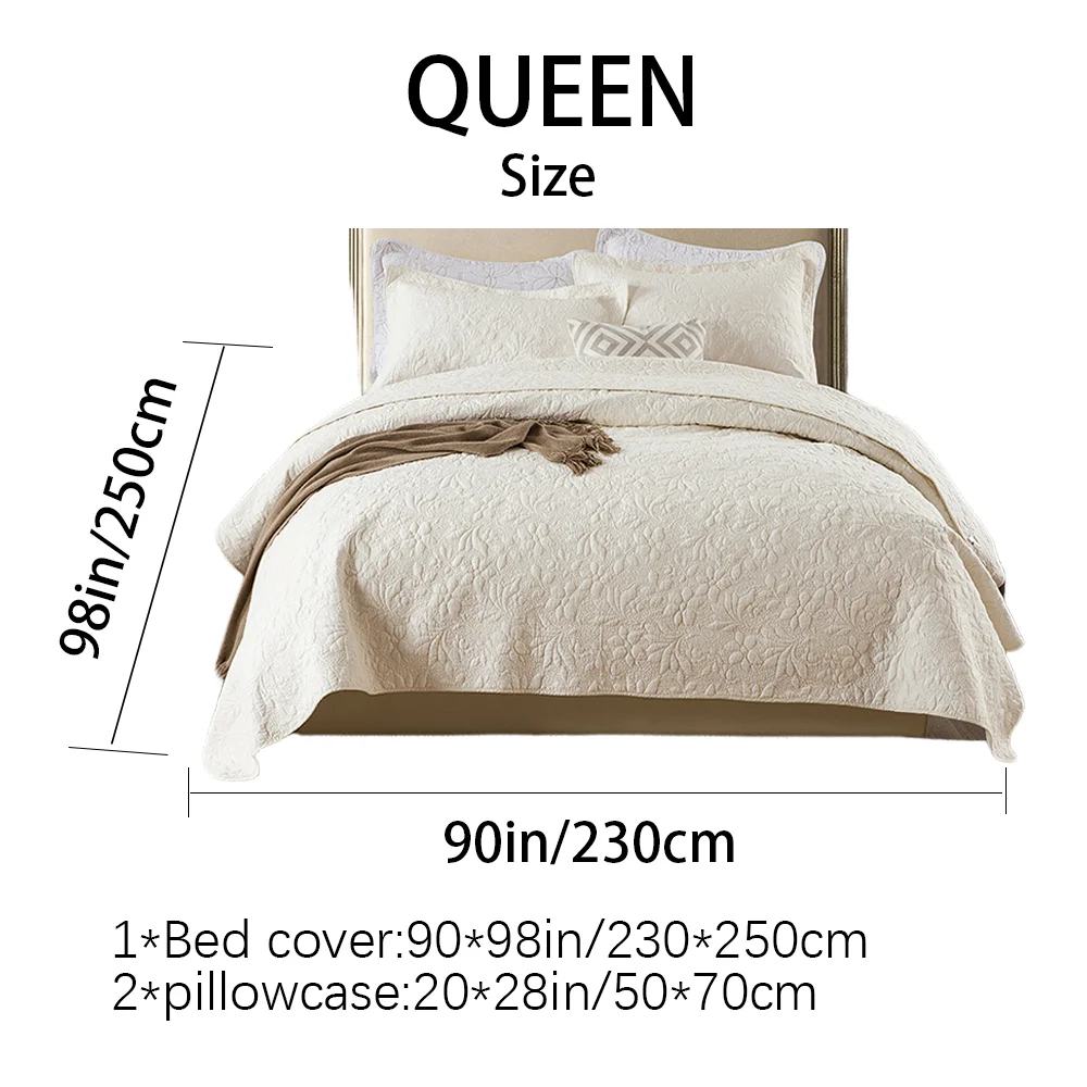 3d Quilted Stitched Cotton Filled Reversible Coverletimeless Textured Weave Ultra-soft Breathable Lightweight Wrinkle Release Easy Care Machine Washable All Season Bedding No Clumping Pre-shrunk