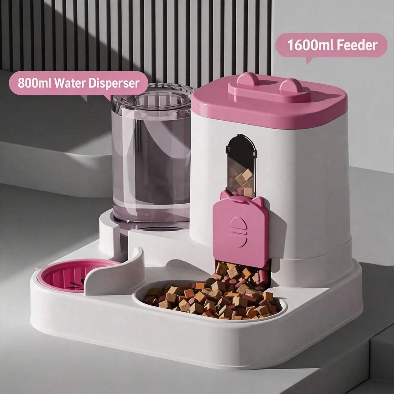 4 Colors Gravity Pet Feeder Water Dispenser Cute Cat Shaped Automatic Food Water Bowl Large Capacity Detachable Stable Anti Slip Base Feeding Supplies for Cats Puppies Small Animals Home Indoor Use