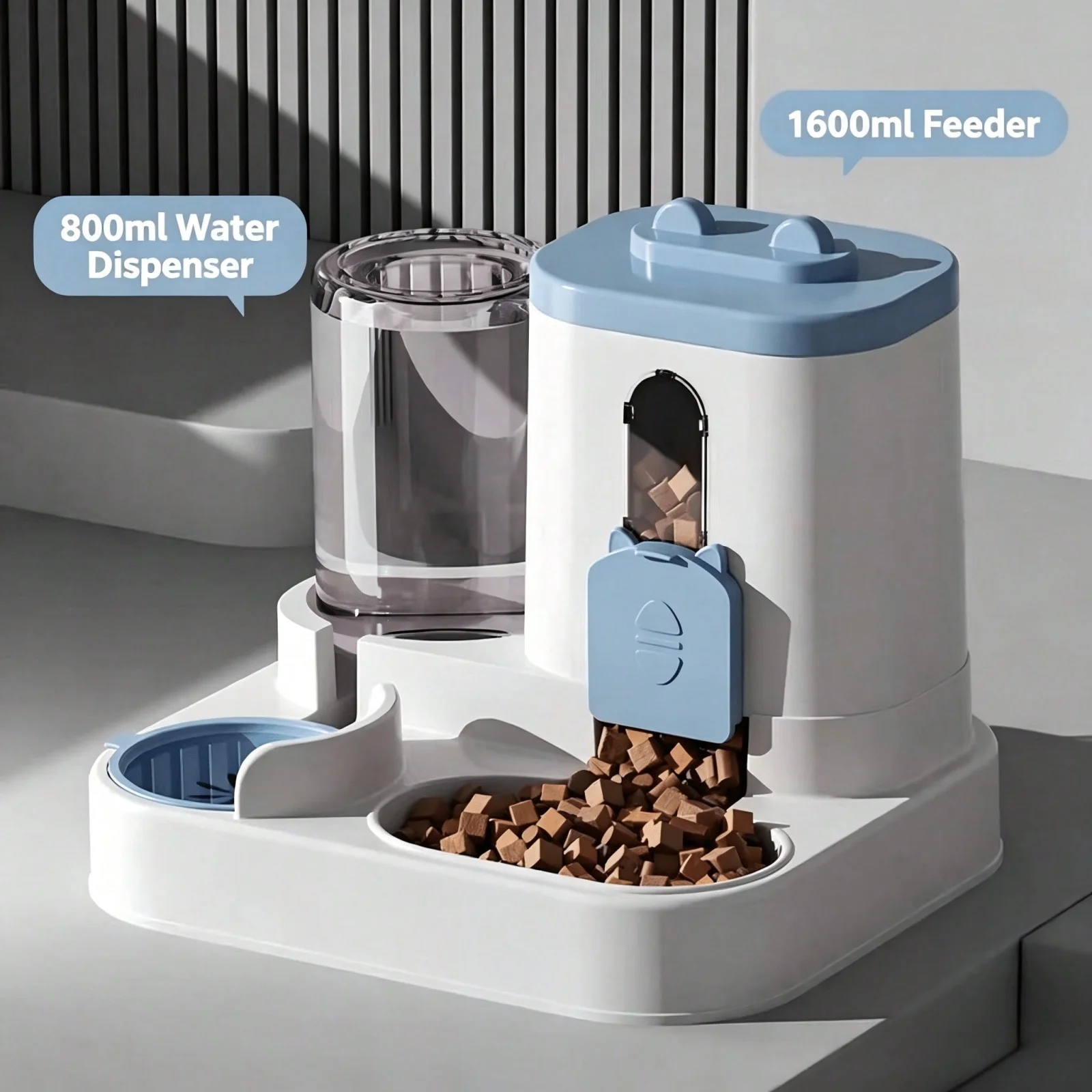 4 Colors Gravity Pet Feeder Water Dispenser Cute Cat Shaped Automatic Food Water Bowl Large Capacity Detachable Stable Anti Slip Base Feeding Supplies for Cats Puppies Small Animals Home Indoor Use