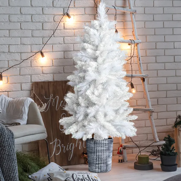 4 Ft White Artificial Christmas Tree with Pot Stand, Potted Xmas Pine Tree with 200 Branch Tips for Holiday Party Office Home, White Tree