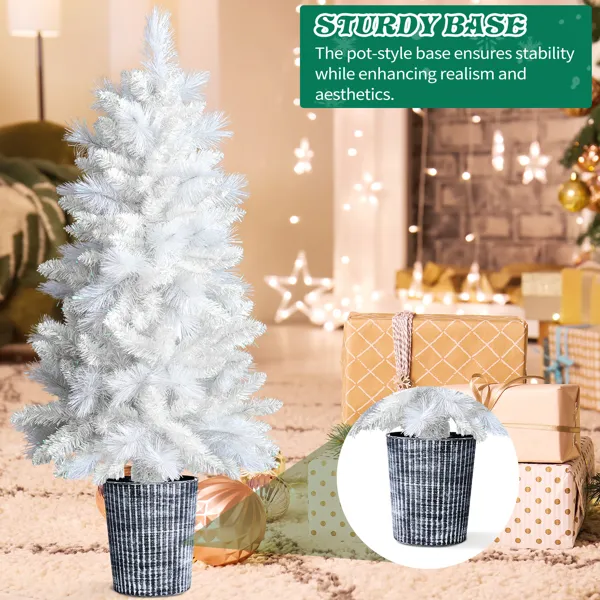 4 Ft White Artificial Christmas Tree with Pot Stand, Potted Xmas Pine Tree with 200 Branch Tips for Holiday Party Office Home, White Tree
