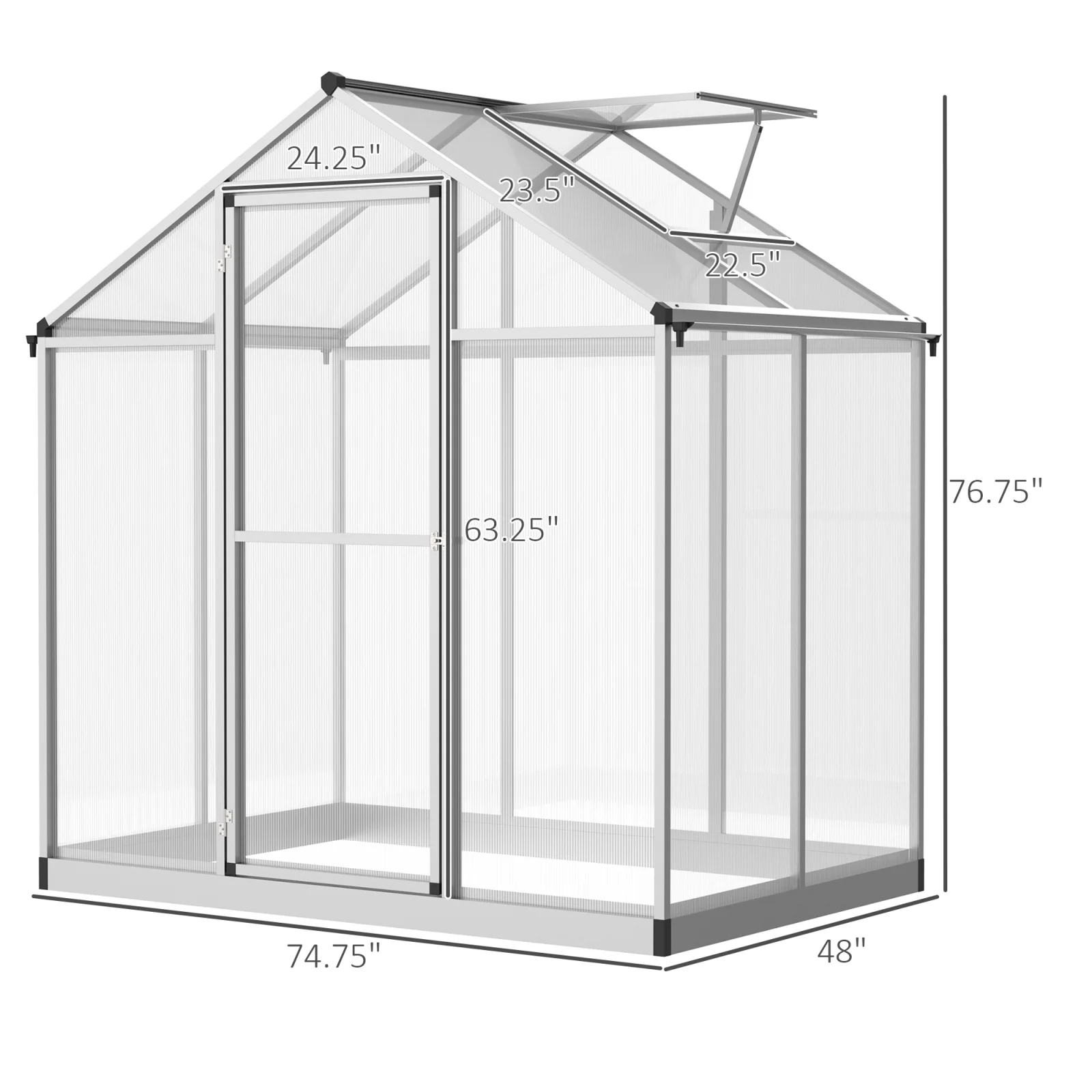 4 ft × 6 ft Walk‑In Polycarbonate Greenhouse with Roof Vent – Clear, Winter‑Ready Outdoor Structure