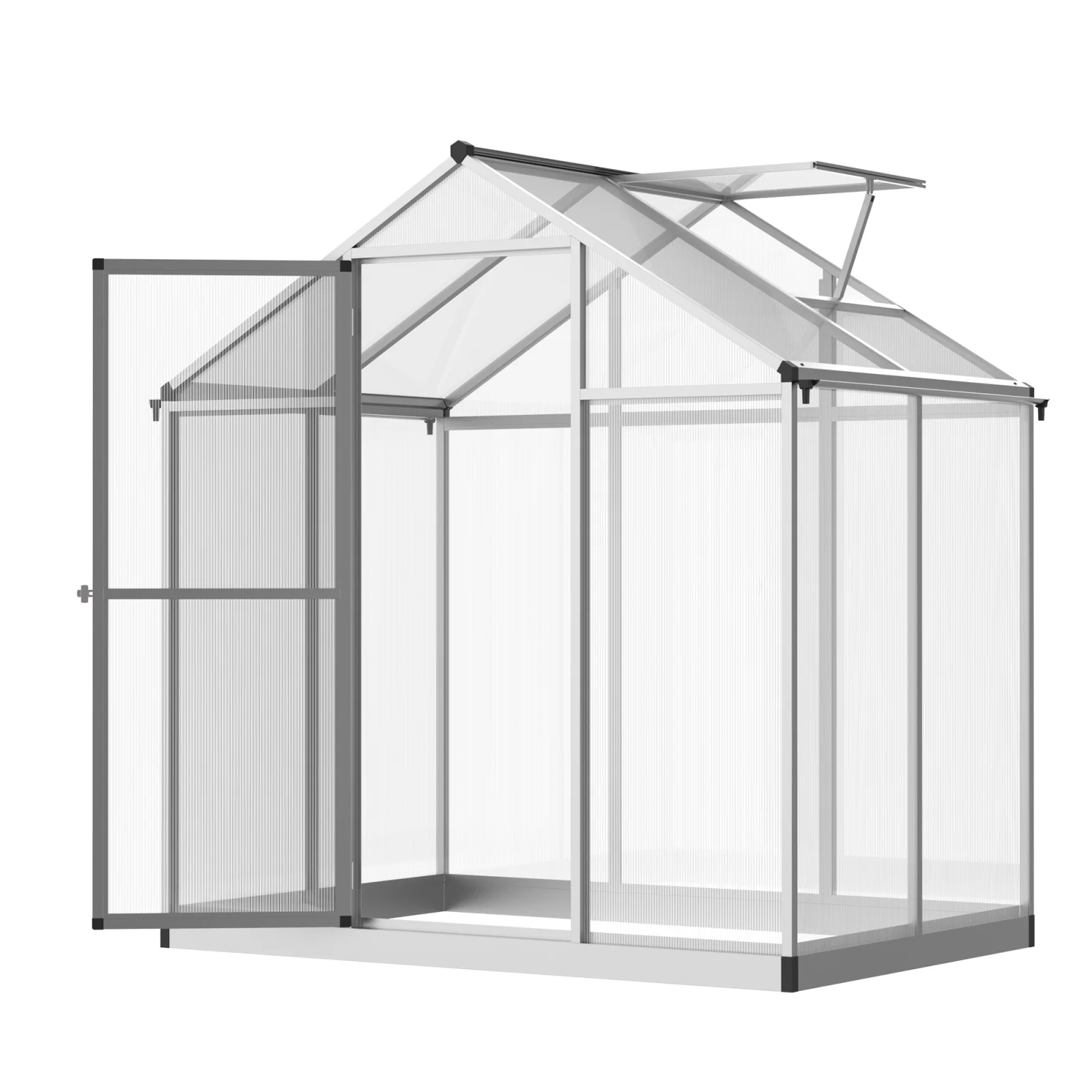 4 ft × 6 ft Walk‑In Polycarbonate Greenhouse with Roof Vent – Clear, Winter‑Ready Outdoor Structure