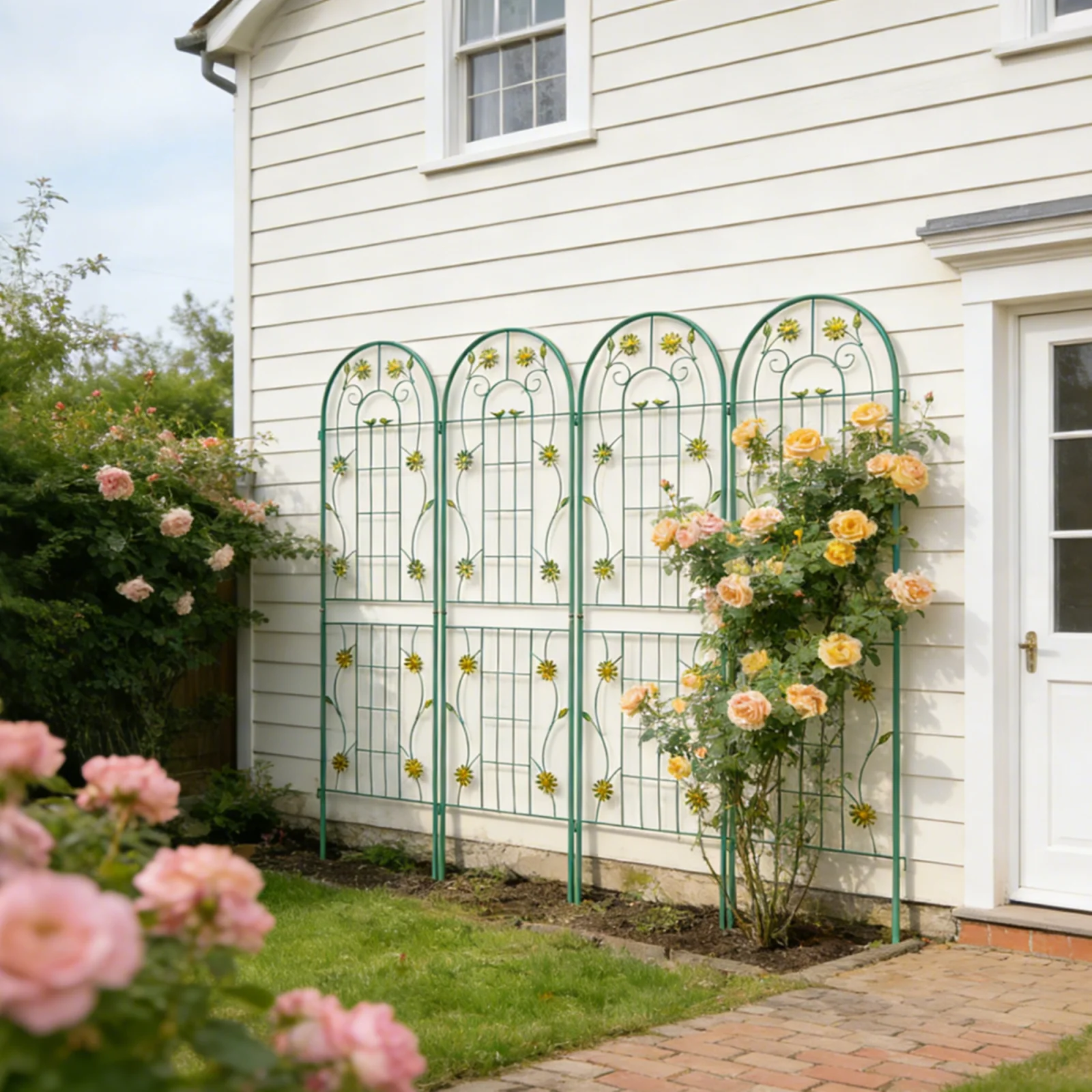 4 Pack Metal Garden Trellis 71 X 19.7 Rustproof Trellis for Climbing Plants Outdoor Flower Support Green