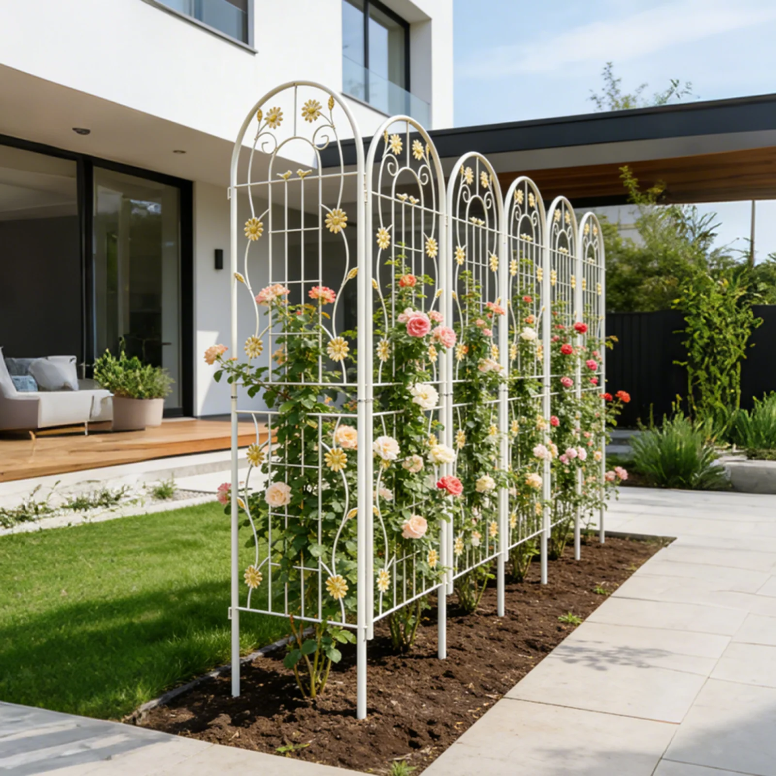 4 Pack Metal Garden Trellis 71 X 19.7 Rustproof Trellis for Climbing Plants Outdoor Flower Support Cream White