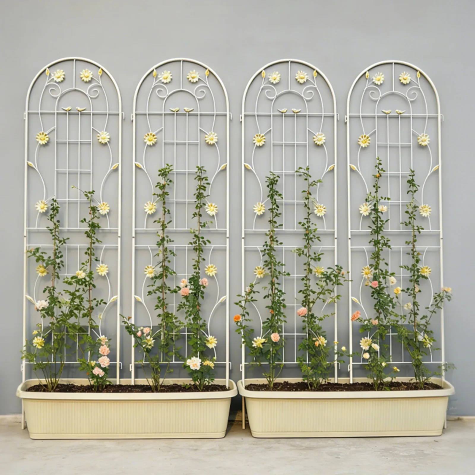 4 Pack Metal Garden Trellis 71 X 19.7 Rustproof Trellis for Climbing Plants Outdoor Flower Support Cream White