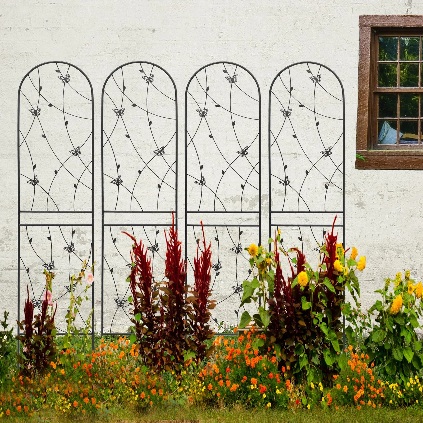 4 Pack Metal Garden Trellis 86.7 X 19.7 Rustproof Trellis for Climbing Plants Outdoor Flower Support Butterfly Deco Black