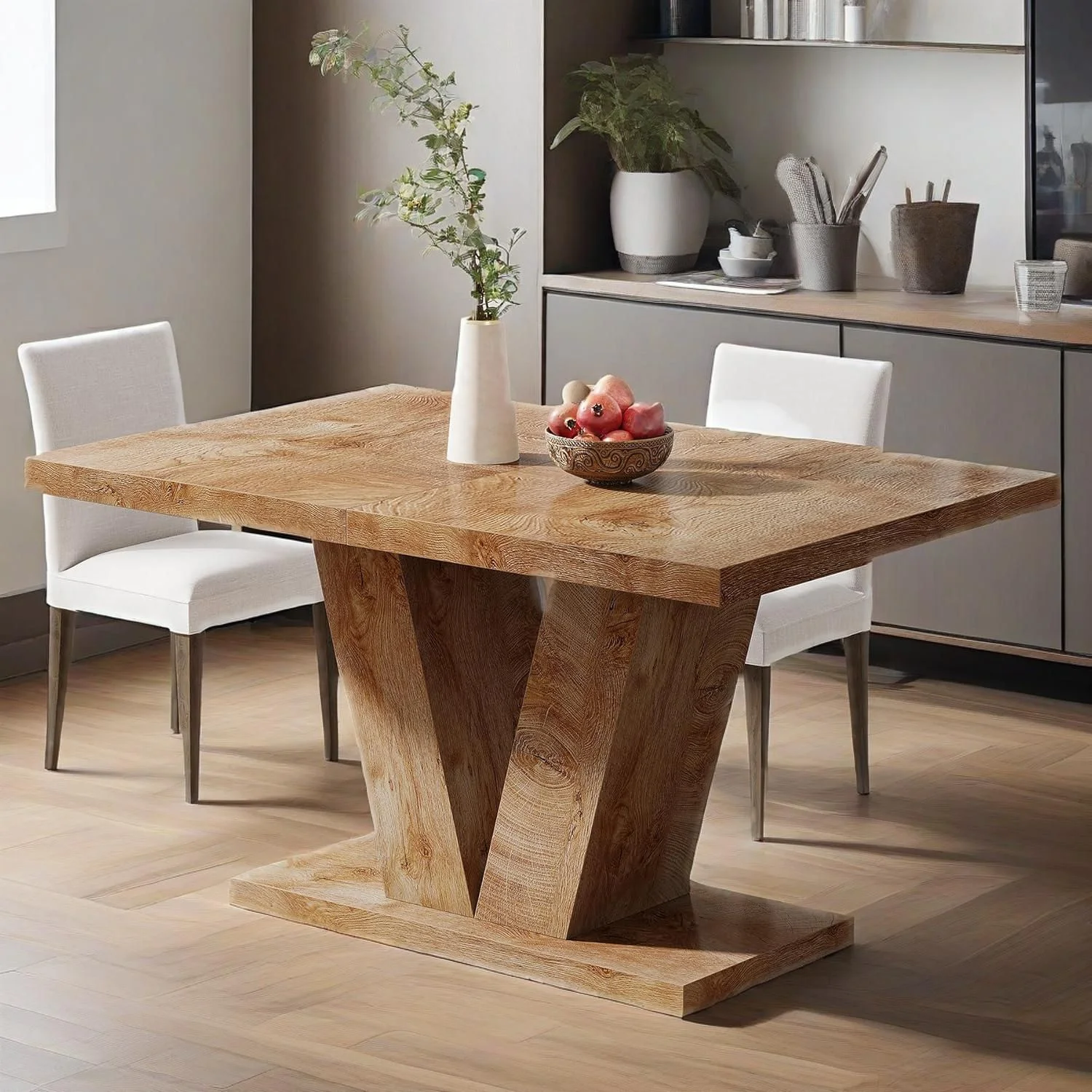 47-inch Dining Table for 4, Walnut Brown Kitchen Dinner Table with Heavy Duty Pedestal, Farmhouse Wooden Eating Table