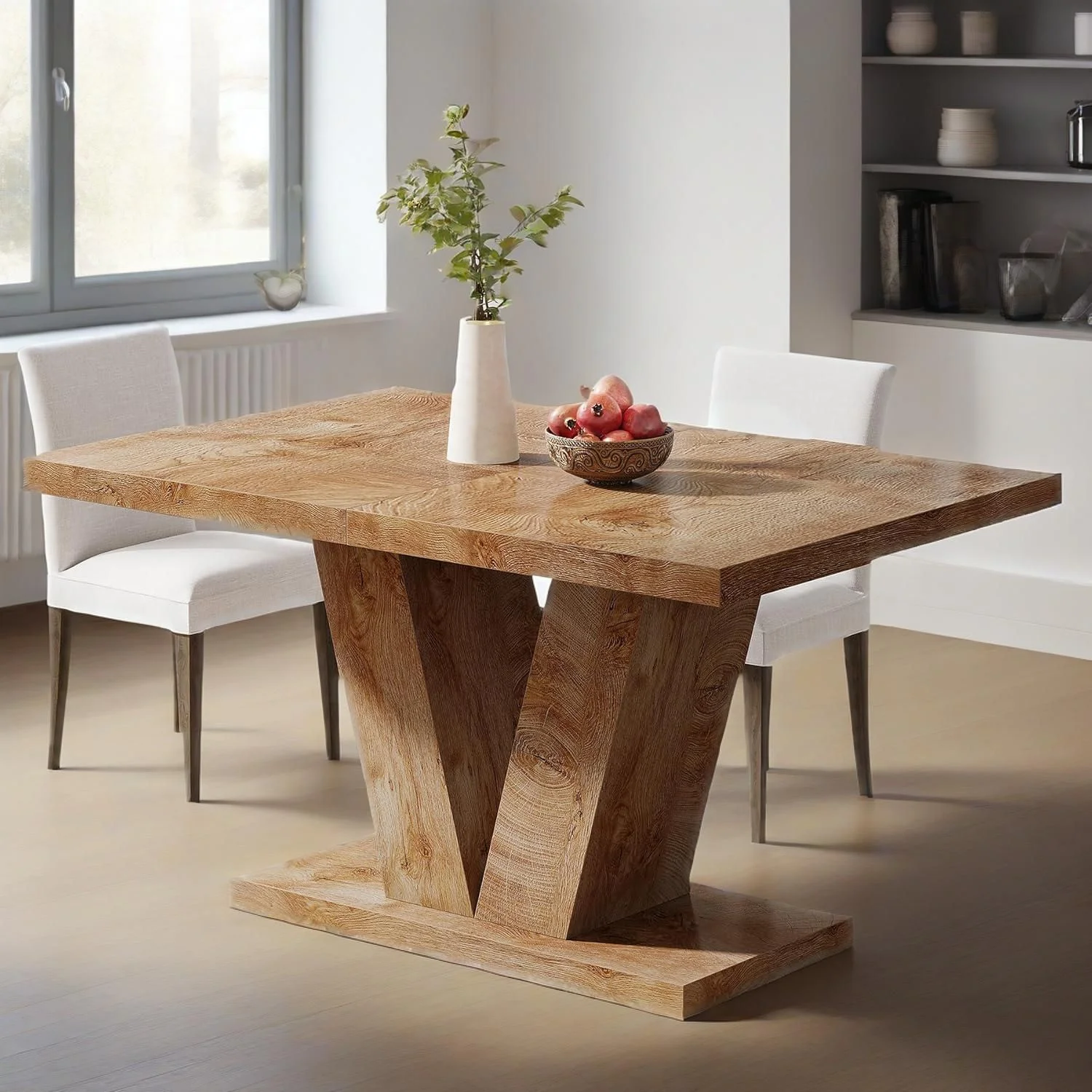 47-inch Dining Table for 4, Walnut Brown Kitchen Dinner Table with Heavy Duty Pedestal, Farmhouse Wooden Eating Table