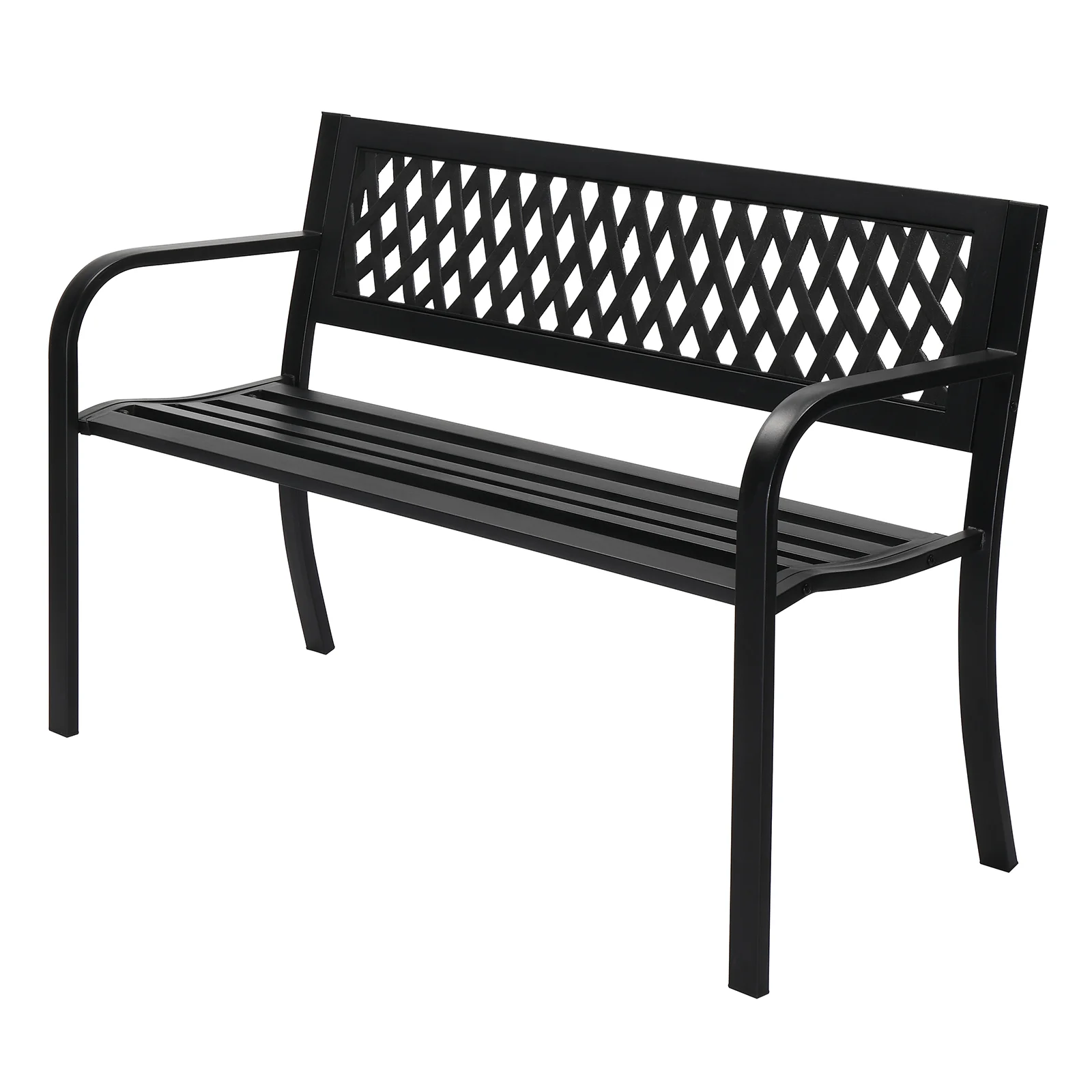 47 Inch Pvc Mesh Backrest Black Iron Bench