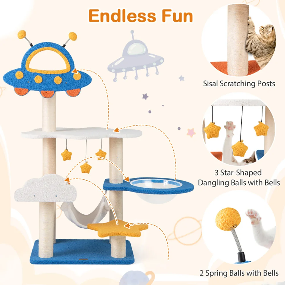 49 Inches Tall Cat Tree with Ufo Top Perch Space Capsule and Sisal Scratching Posts