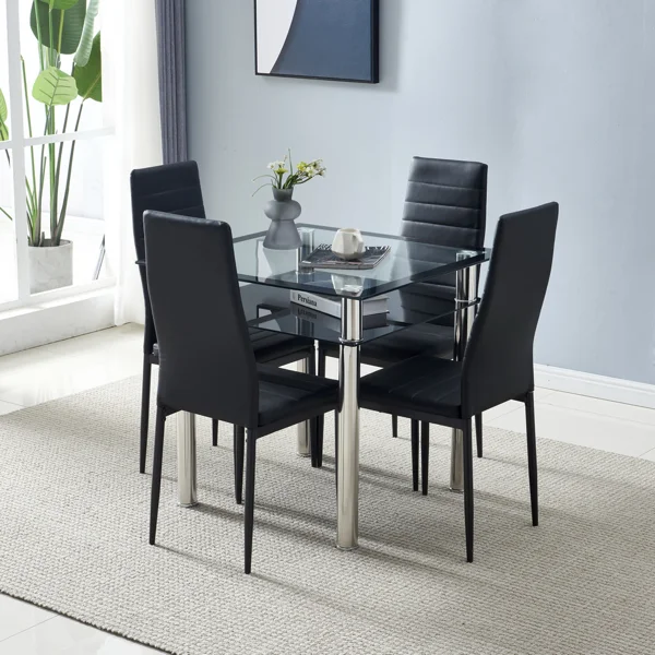 4pcs High Backrest Pu Leather Dining Chairs