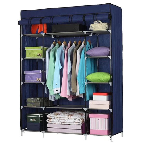 5-layer 12 Grid Canvas Free Wardrobe with Hidden Blue