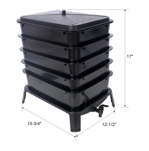 Black 5‑Layer Worm Composting Bin – 50L Capacity, Stackable Plastic Design