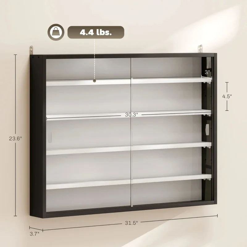5-tier Display Cabinet, Wall-mounted Display Case with 2 Glass Doors and Adjustable Shelves, Blackm-1 Homcom 5-tier Display Cabinet, Wall-mounted Display Case with 2 Glass Doors and Adjustabl