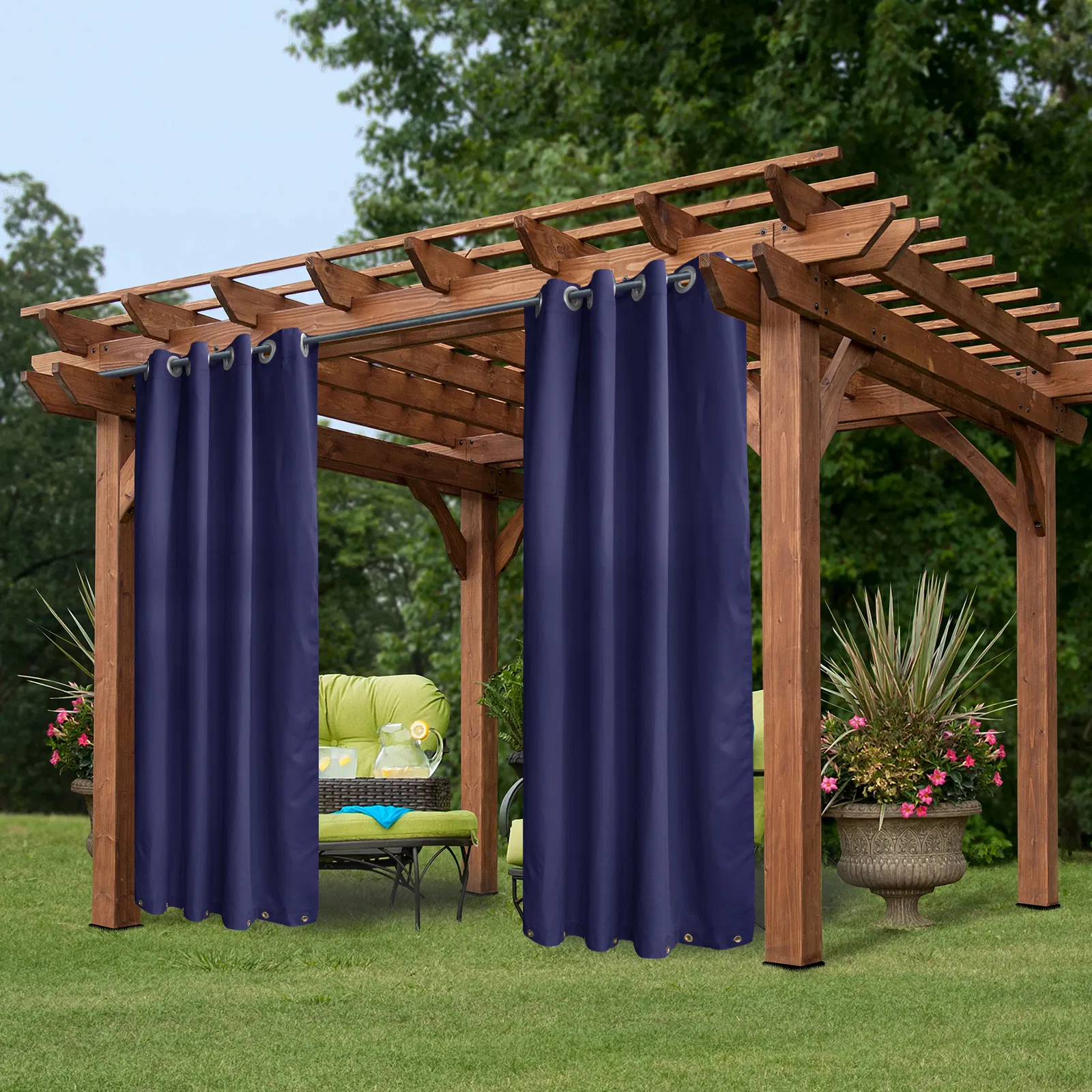 Dark blue 50x120 in outdoor blackout curtain panel, waterproof polyester, UV protection