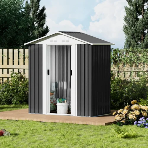 5x3 Feet Dark Grey Outdoor Storage Shed with Aluminum Alloy Frame with Base