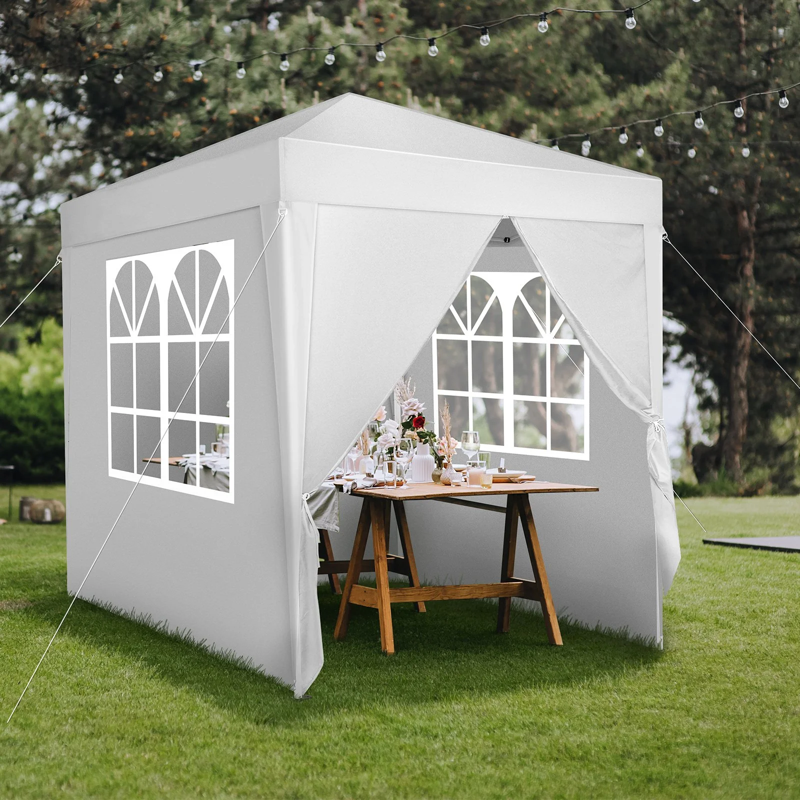 6.5x6.5ft White 4-sided -2 Doors and 2 Windows Folding Shed Oxford Cloth Spray Painted Iron Pipe Portable