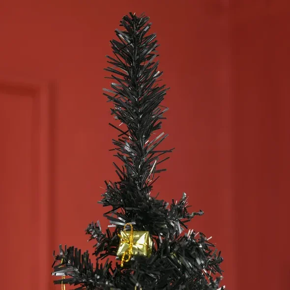 6 Ft Artificial Pencil Christmas Tree, Slim Xmas Tree with 390 Realistic Branch Tips and Plastic Stand, Black