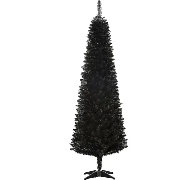 6 Ft Artificial Pencil Christmas Tree, Slim Xmas Tree with 390 Realistic Branch Tips and Plastic Stand, Black