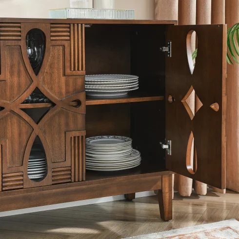 60.5 Mid Century Modern Sideboard Buffet Cabinet with Storage, Tv Media Console Table, Storage Cabinet with 4 Doors Adjustable Shelves for Kitchen Dining Living Room Bedroom Entryway, Walnut