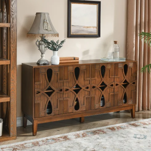 60.5 Mid Century Modern Sideboard Buffet Cabinet with Storage, Tv Media Console Table, Storage Cabinet with 4 Doors Adjustable Shelves for Kitchen Dining Living Room Bedroom Entryway, Walnut