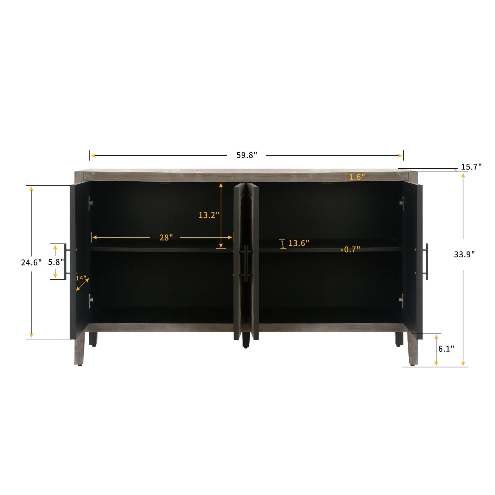 60 Inches Modern Farmhouse Accent Cabinet with 4 Doors and Adjustable Shelf Wood Sideboard Buffet Cabinet Console Table Credenza Buffet Table for Kitchen Dining Room Entryway Hallway Antique Brown
