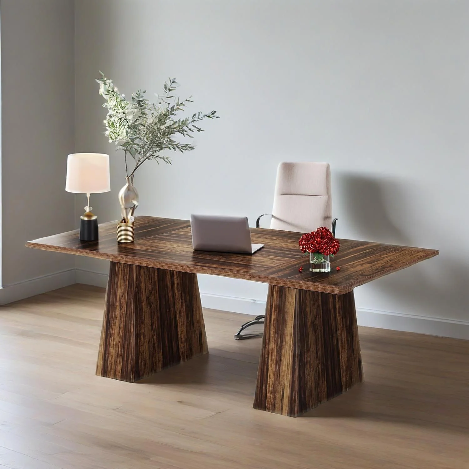 63-inch Executive Desk, Large Office Computer Desk with Double Pedestal, Modern Simple Workstations Writing Table Conference Table