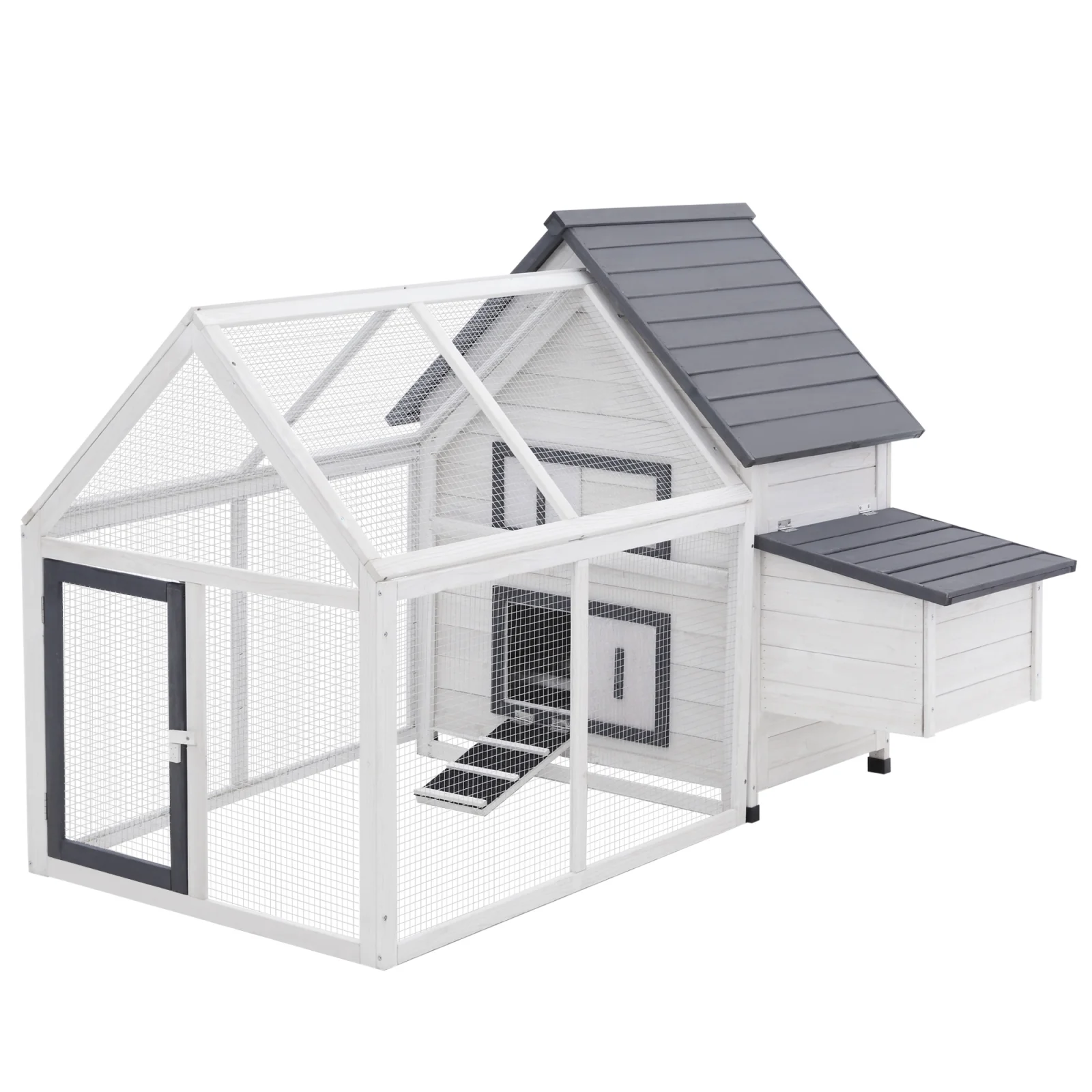 65 Chicken Coop Wooden with Detachable Run, Outdoor Chicken House Poultry Cage Hen with Nesting Box, Removable Tray, Roosting Bars, Ramp, for Garden