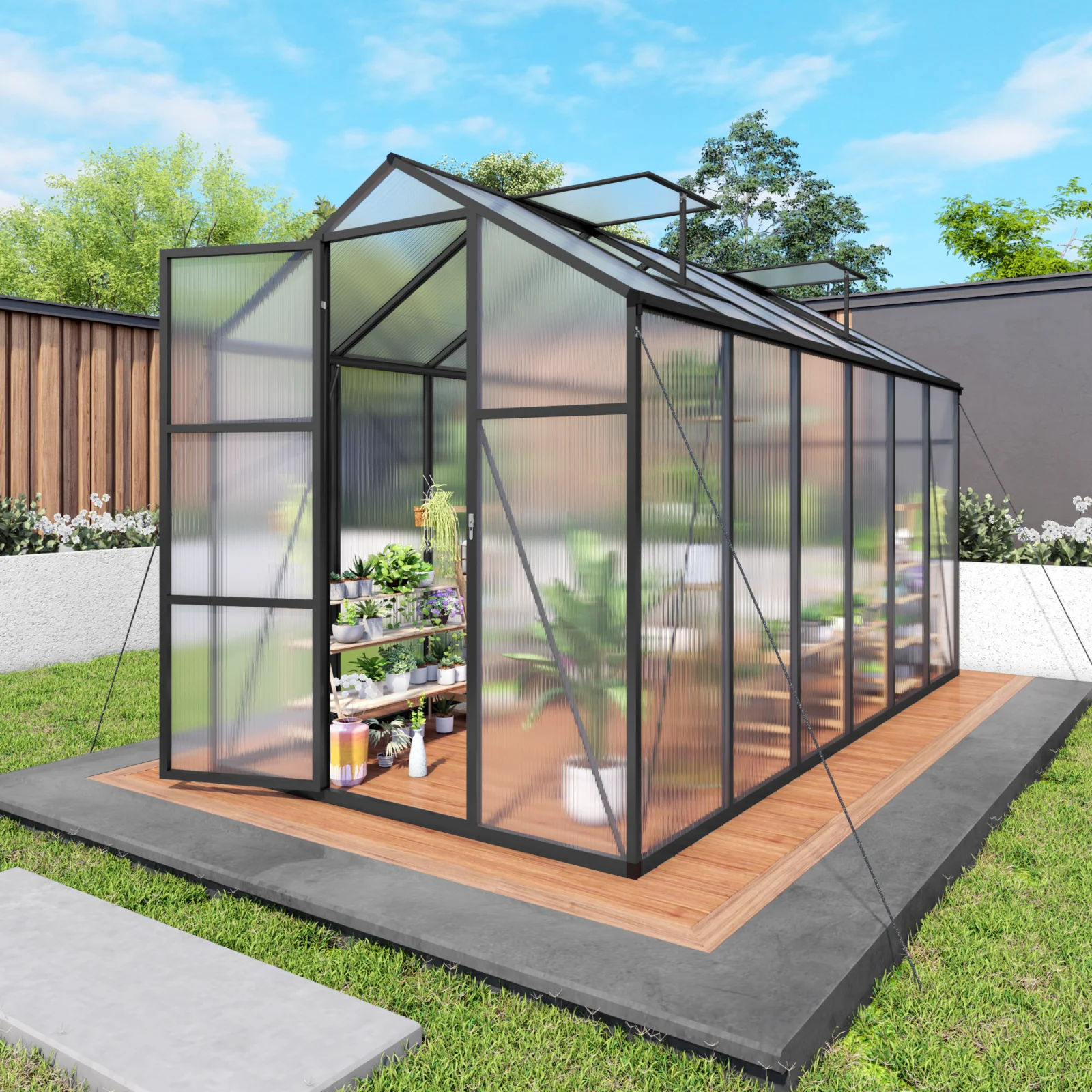 6x12ft Walk-in Outdoor Greenhouse - Polycarbonate Garden Greenhouse with Sturdy Aluminum Frame, Adjustable Vents, Lockable Door & Uv Protection for Backyard