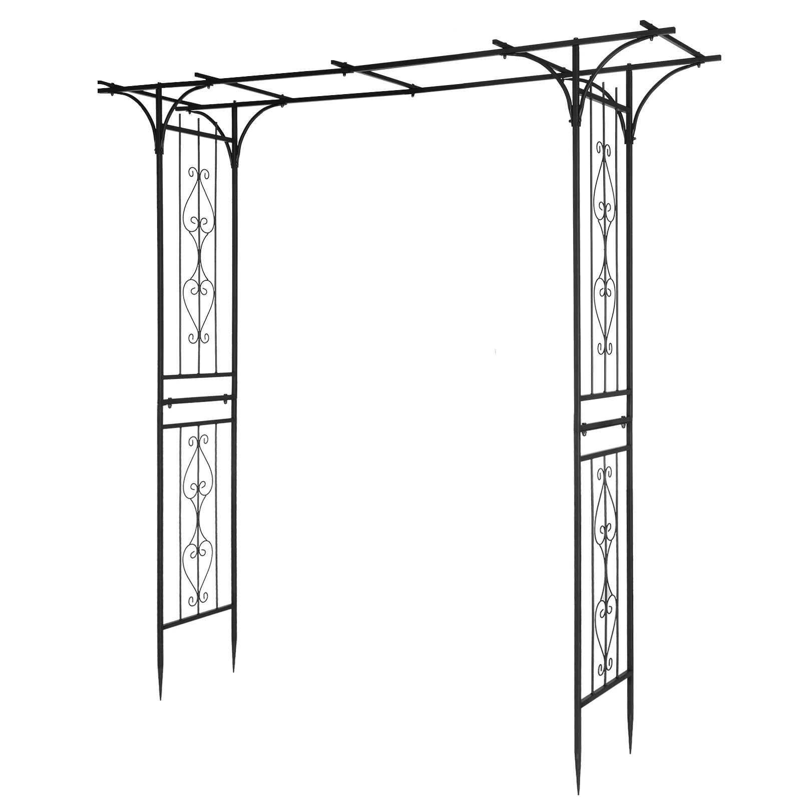 Black Flat Top Wrought Iron Garden Arch Trellis for Climbing Vines and Roses