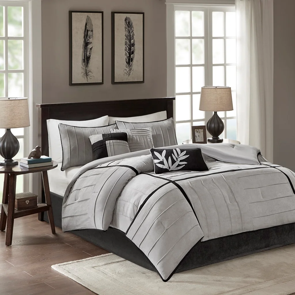 7 Piece Faux Suede Comforter Set Grey Cal King