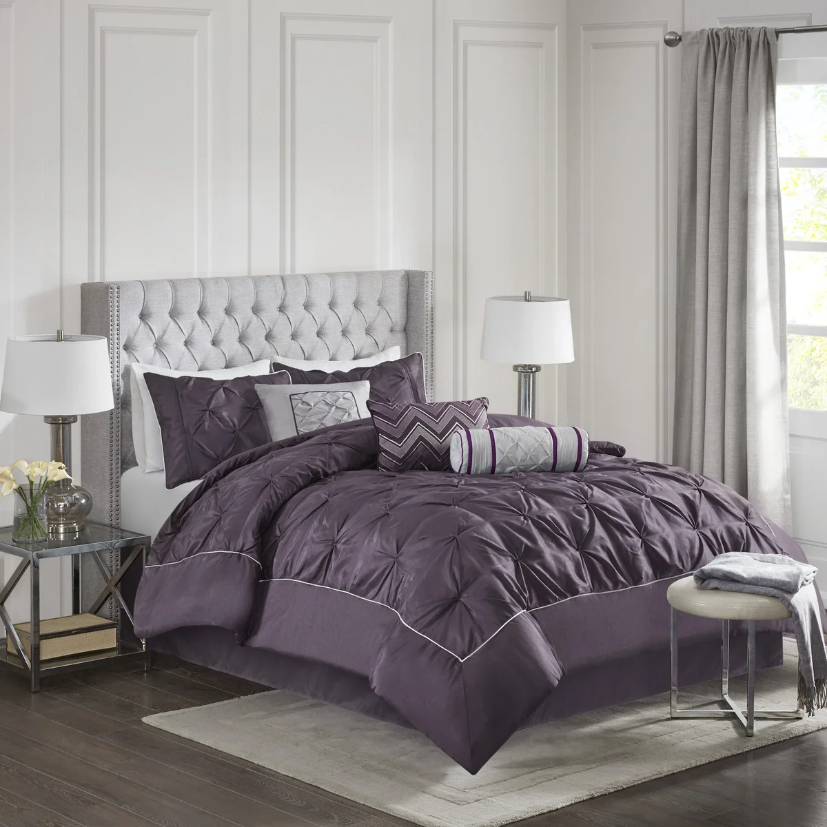 7 Piece Tufted Comforter Set Plum Cal King