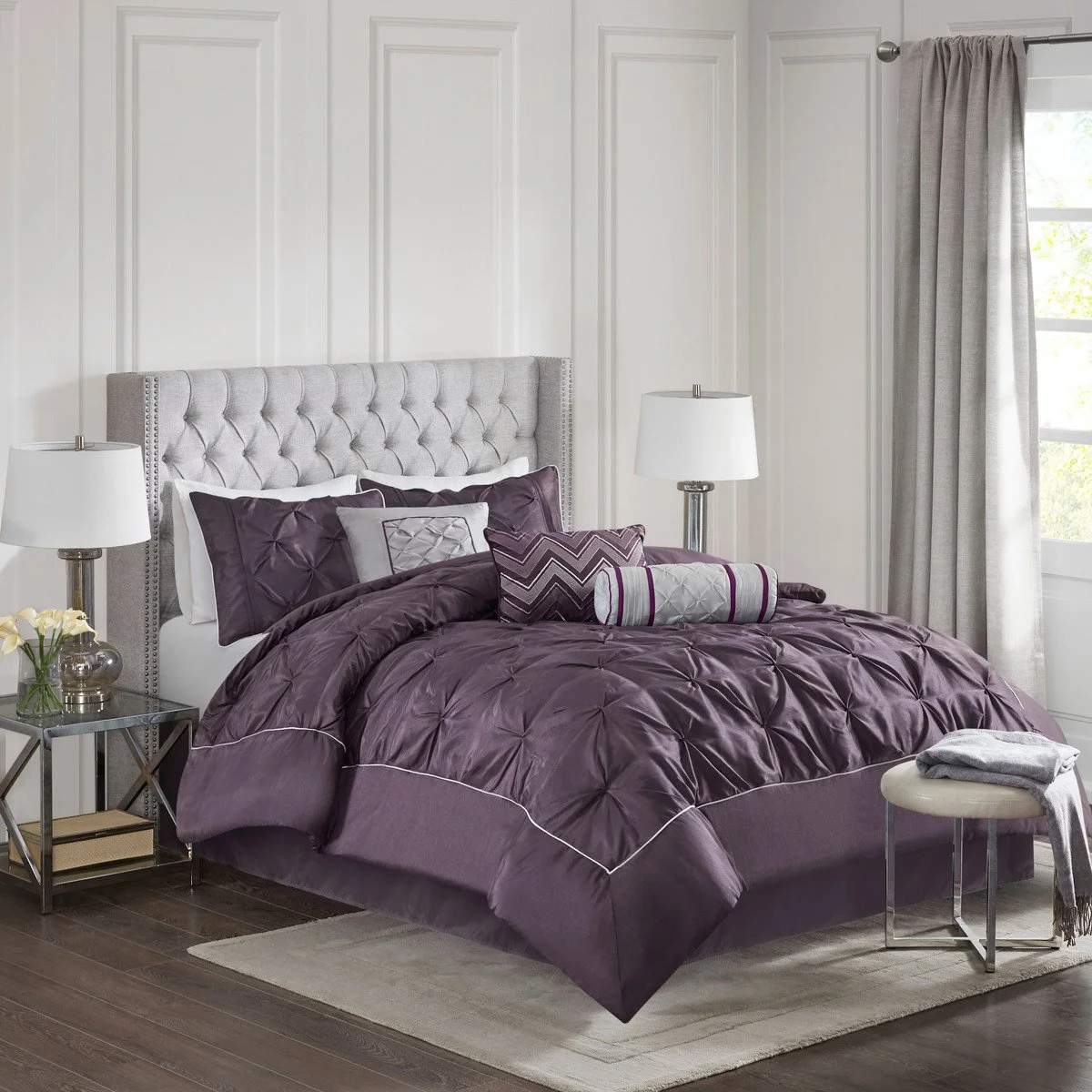 7 Piece Tufted Comforter Set Plum King