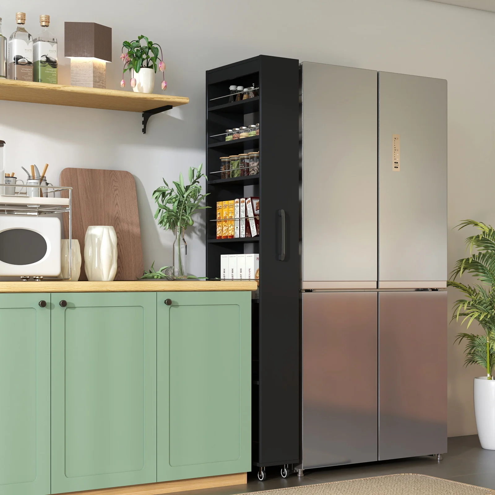 7 Tier Multi-functional Pull-out Multi-tier Storage Single-sided Open Shelf for Kitchen, Living Room & Narrow Spaces
