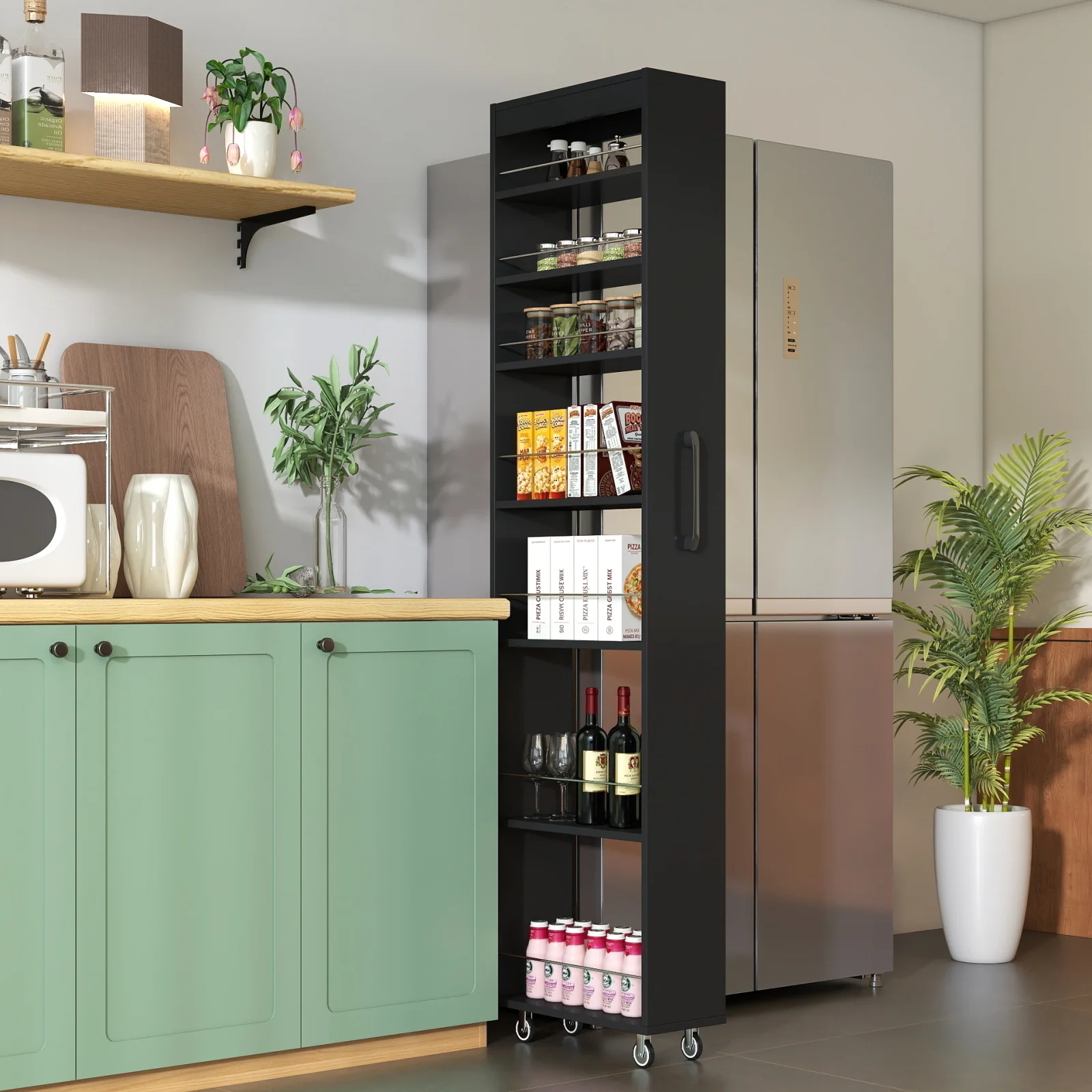 7 Tier Multi-functional Pull-out Multi-tier Storage Single-sided Open Shelf for Kitchen, Living Room & Narrow Spaces