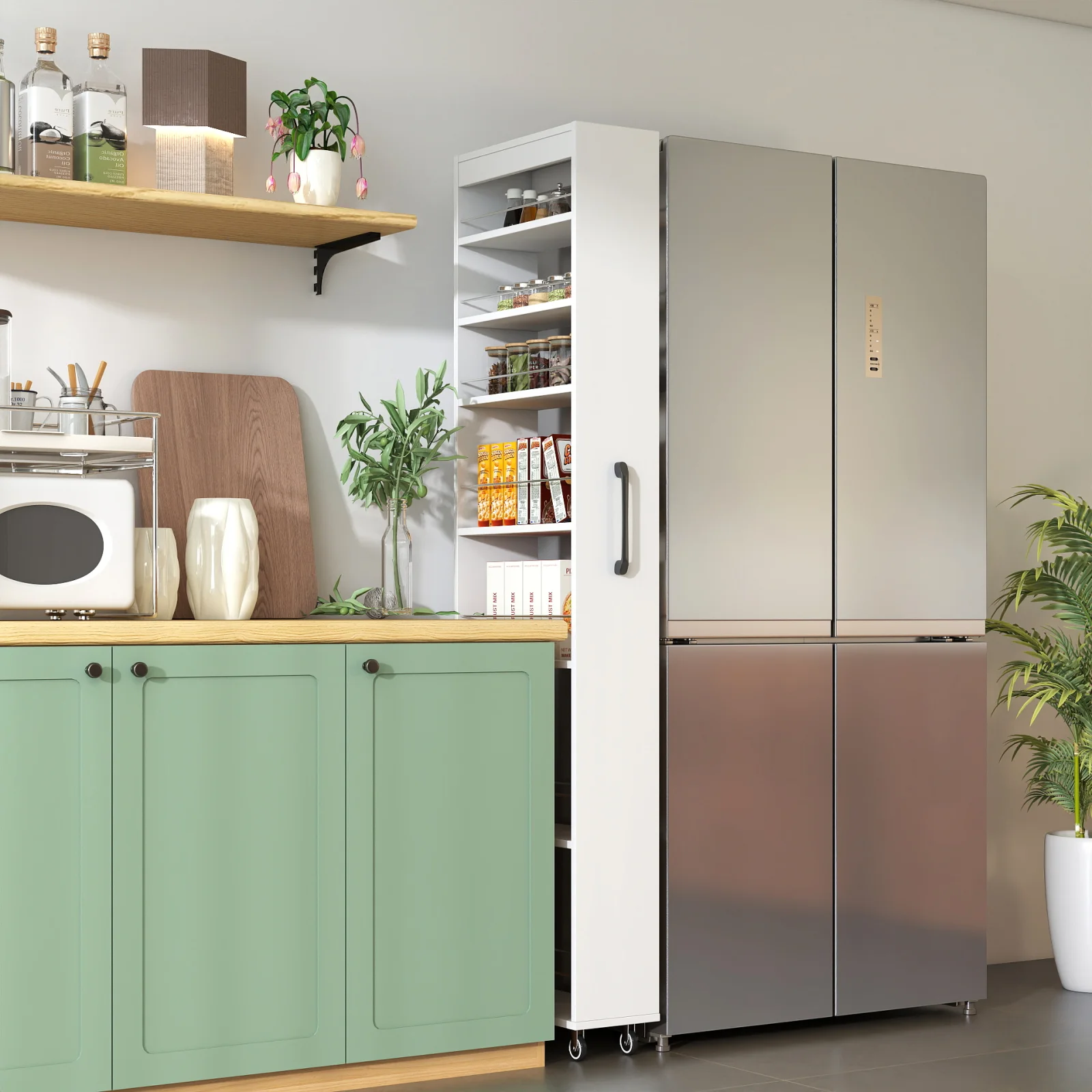7 Tier Multi-functional Pull-out Multi-tier Storage Single-sided Open Shelf for Kitchen, Living Room & Narrow Spaces