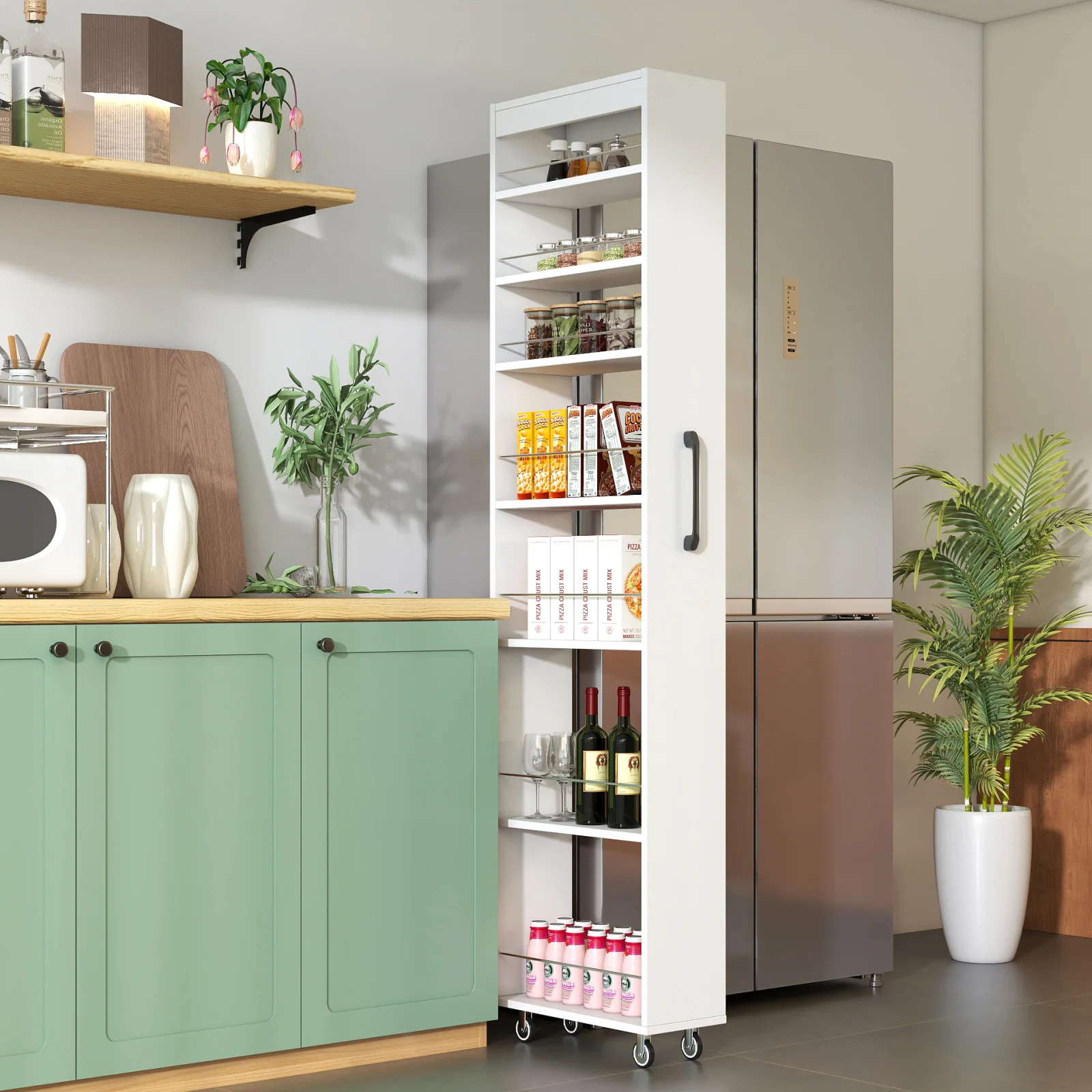 7 Tier Multi-functional Pull-out Multi-tier Storage Single-sided Open Shelf for Kitchen, Living Room & Narrow Spaces